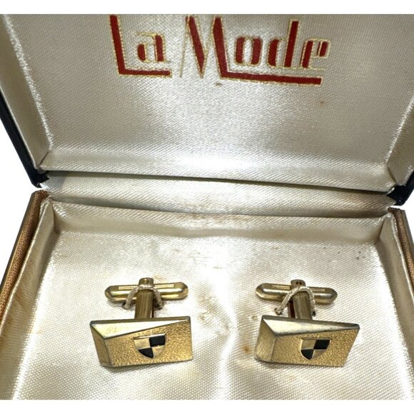 Vintage LA MODE Heraldic Shield Gold-Tone Designer Cufflinks - Picture 1 of 5